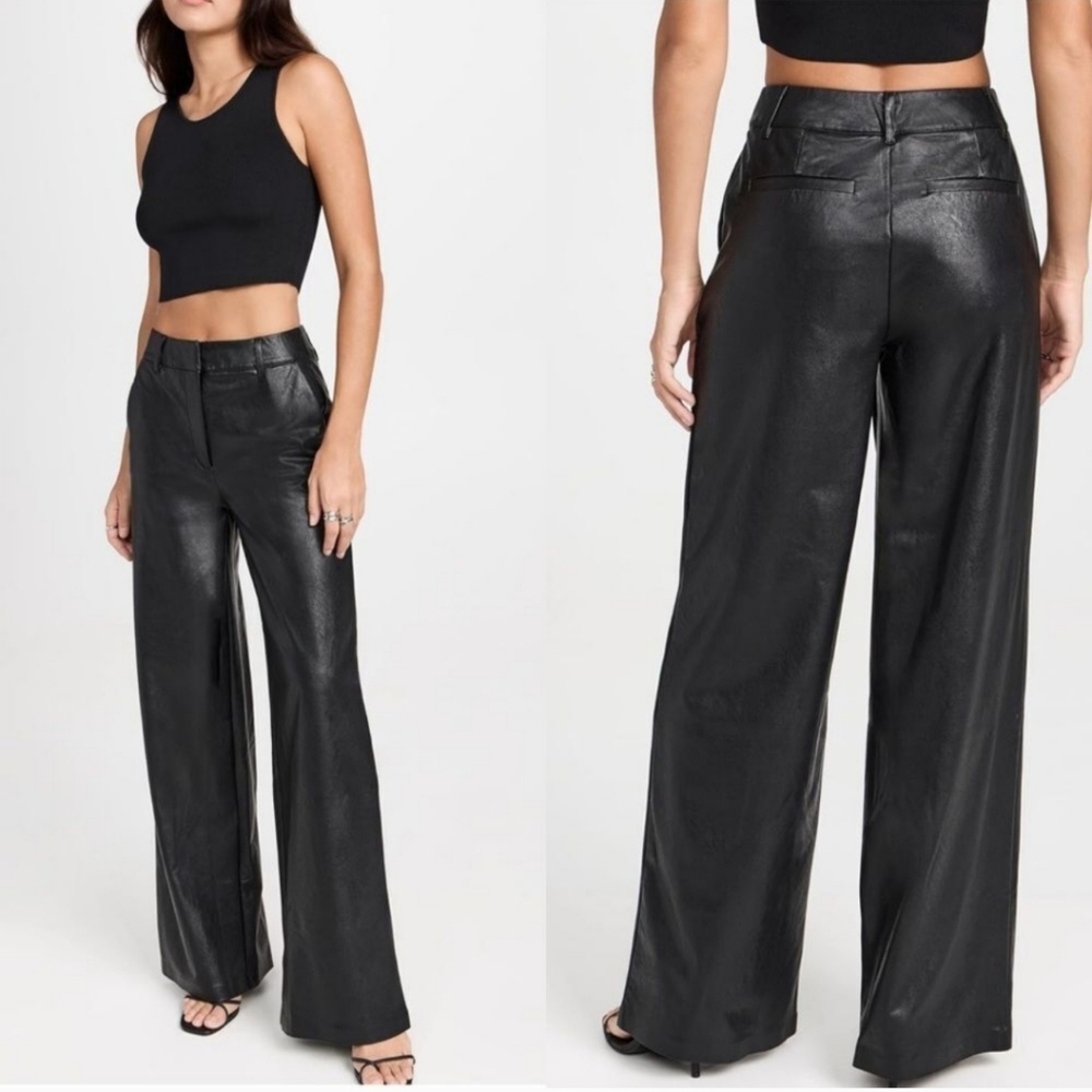 House OF Harlow 1960 Pleated Straight Leg Faux Leather Trousers  Size: 4